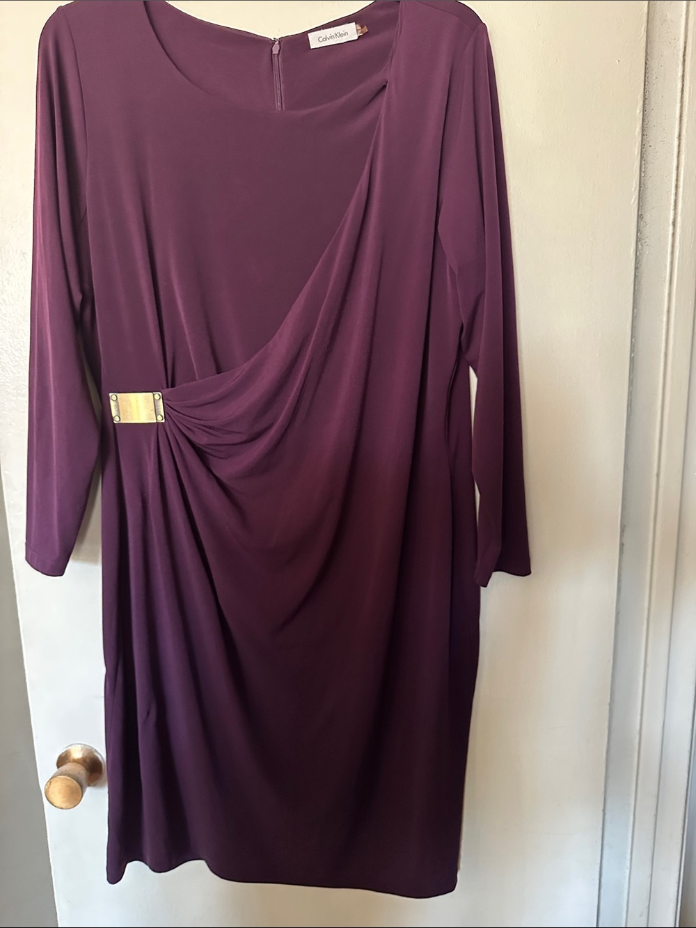 Calvin Klein Plum Draped Long-Sleeve Sheath Dress